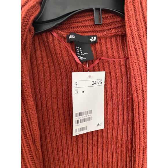 Women's H&M Basic Sz M Sweater Cardigan Long Sleeve Collared Orange/Red - Picture 2 of 6